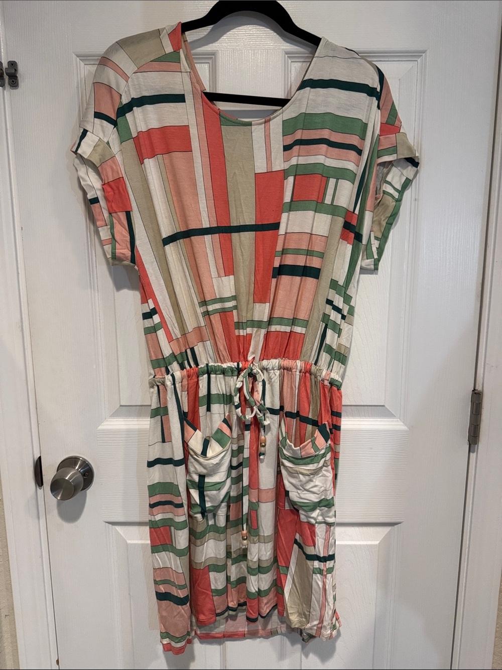 The Webster at Target Cream, Coral & Green Striped Mini Dress L